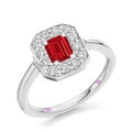 Emerald Cut Ruby & Diamond Halo Ring - 1.64 Carats