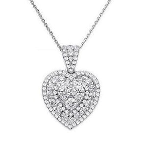 18K White Gold 1.35 Carat Diamond Heart Pendant Necklace