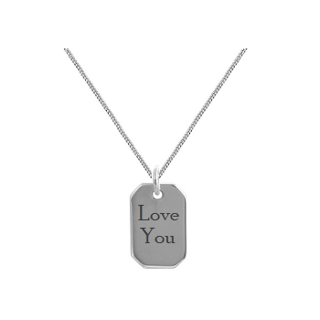 His Or Hers Clipped Edge Silver Dog Tag & Silver Chain