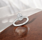 Platinum Pear Shape Diamond Halo & Shoulder Ring - G/VS1 - Pobjoy Diamonds