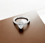 Platinum Pear Shape Diamond Halo & Shoulder Ring - G/VS1 - Pobjoy Diamonds