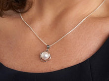 Load image into Gallery viewer, Freshwater White Button Pearl Silver Swirl Pendant Necklace
