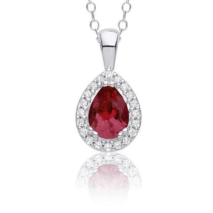 9K White Gold Red Ruby & Diamond Round Pendant Necklace