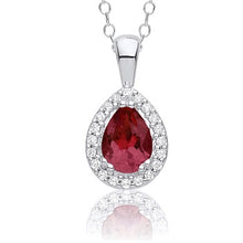 Load image into Gallery viewer, 9K White Gold Red Ruby &amp; Diamond Round Pendant Necklace