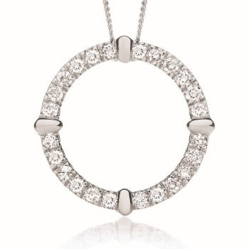 9K White Gold Diamond Circle Pendant Necklace 1.00 Carat