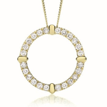 9K Yellow Gold Diamond Circle Pendant Necklace 1.00 Carat