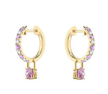 Load image into Gallery viewer, Huggie Pink Diamond &amp; Sapphire Drop Earrings
