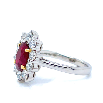 Oval Cut Ruby And Diamond Cluster Ring 3.30 Carats