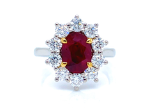 Load image into Gallery viewer, Oval Cut Ruby And Diamond Cluster Ring 3.30 Carats