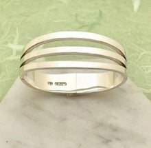 Load image into Gallery viewer, Ladies Handmade Solid Sterling Silver Three Bar Bangle