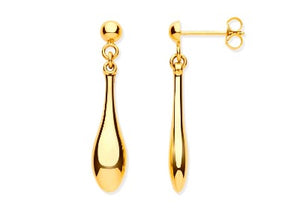 9K Yellow Gold Drop Teardrop Earrings 