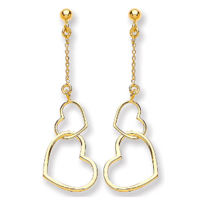 9K Yellow Gold Twin Heart Stud Earrings