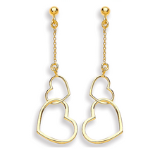 Load image into Gallery viewer, 9K Yellow Gold Twin Heart Stud Earrings