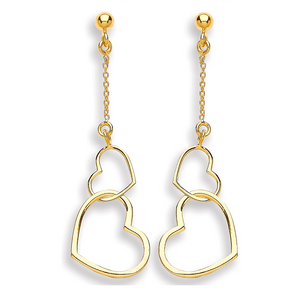 9K Yellow Gold Twin Heart Stud Earrings