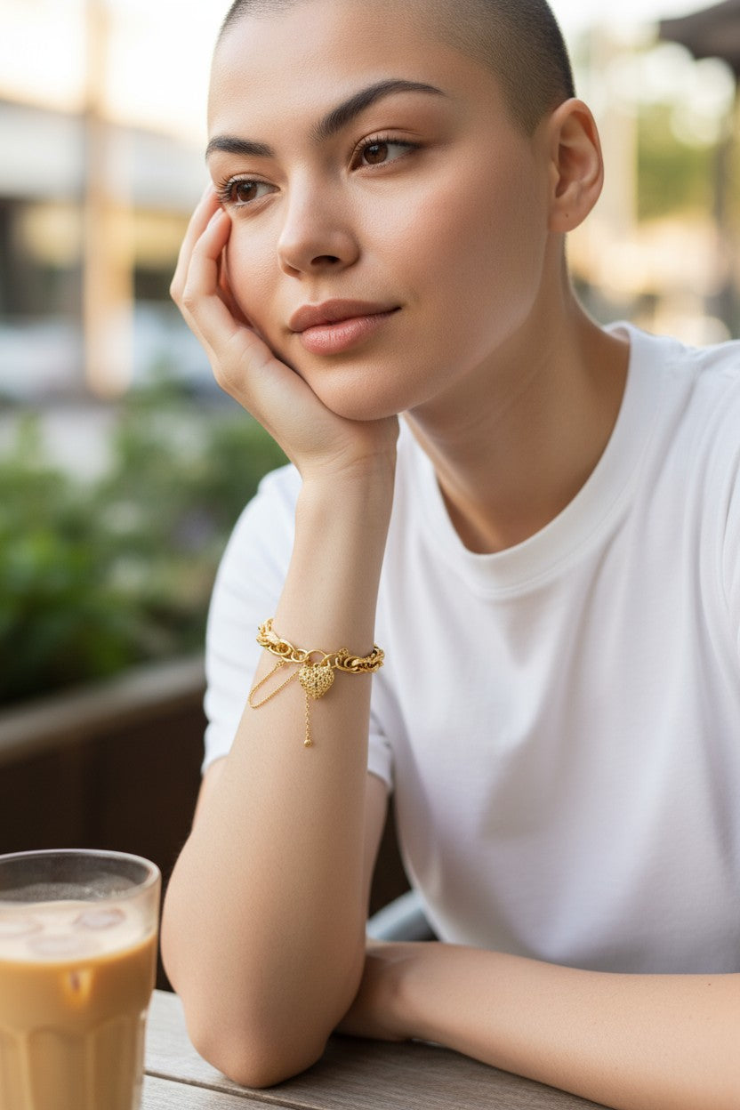 9K Yellow Gold Prince Of Wales Heart Bracelet Wide Gauge - Pobjoy Diamonds