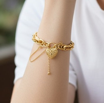 9K Yellow Gold Prince Of Wales Heart Bracelet Wide Gauge