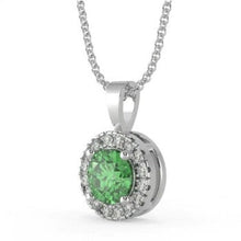 Load image into Gallery viewer, Platinum Round Cut Diamond &amp; Emerald Pendant 0.50 Carats