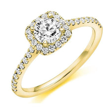 Load image into Gallery viewer, 18K Gold Round Brilliant Cut 0.75 CTW Halo Diamond Engagement Ring F/VS2 &amp; G/Si - Pobjoy Diamonds