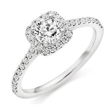 Load image into Gallery viewer, 950 Platinum Round Brilliant Cut 0.75 CTW Halo Diamond Engagement Ring F/VS2 &amp; G/Si - Pobjoy Diamonds