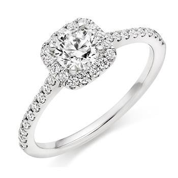 950 Platinum Round Brilliant Cut 0.75 CTW Halo Diamond Engagement Ring F/VS2 & G/Si - Pobjoy Diamonds
