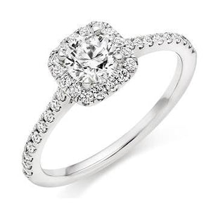 18K Gold Round Brilliant Cut 0.75 CTW Halo Diamond Engagement Ring F/VS2 & G/Si - Pobjoy Diamonds