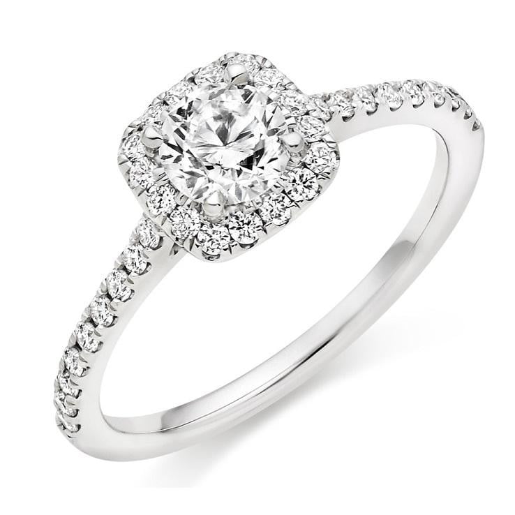 18K Gold Round Brilliant Cut 0.75 CTW Halo Diamond Engagement Ring F/VS2 & G/Si - Pobjoy Diamonds