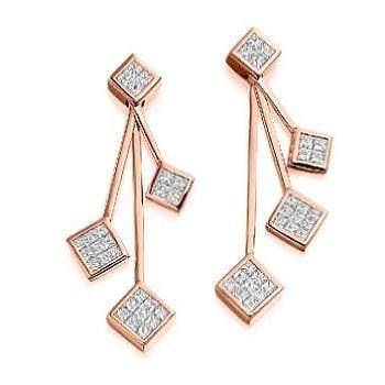 18K Gold & Four Tier 1.10 Carat Diamond Drop Earrings