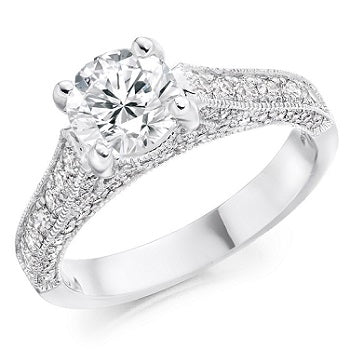 18K White Gold 1.80 CTW Diamond Solitaire & Shoulders Engagement Ring - F/VS1 - Pobjoy Diamonds