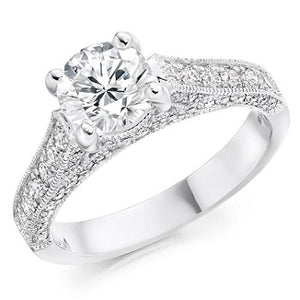 18K White Gold 1.80 CTW Diamond Solitaire & Shoulders Engagement Ring - F/VS1 - Pobjoy Diamonds