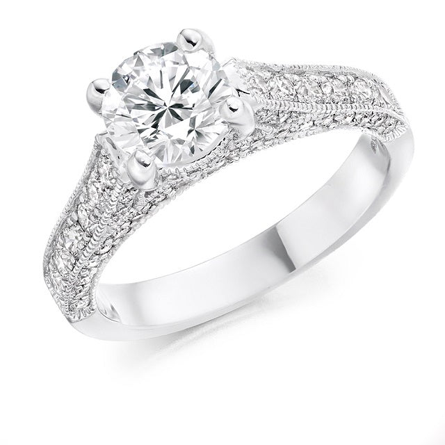 18K White Gold 1.80 CTW Diamond Solitaire & Shoulders Engagement Ring - F/VS1 - Pobjoy Diamonds