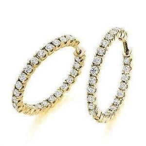 18K Gold & Claw Set 1.00 Carat Total Weight Diamond Hoop Earrings G/Si - Pobjoy Diamonds