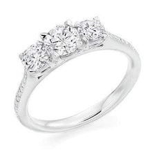 Load image into Gallery viewer, Pobjoy 950 Platinum Round Cut Diamond Trilogy Ring