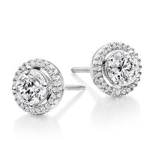 Load image into Gallery viewer, 18K Gold Round Cluster Diamond Stud Earrings 1.22 Carat- Pobjoy Diamonds