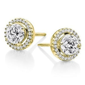 18K Gold Round Cluster Diamond Stud Earrings 1.22 Carat- Pobjoy Diamonds