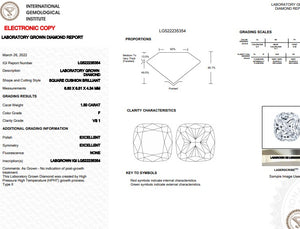 LAB DIAMOND CUSHION BRILLIANT 1.50 CARAT F/VS1 EX EX EX