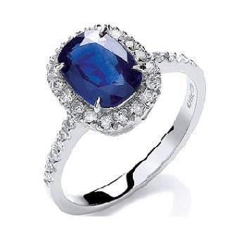 18K White Gold Cushion Cut 1.75 CTW Sapphire & Diamond Ring - Pobjoy Diamonds