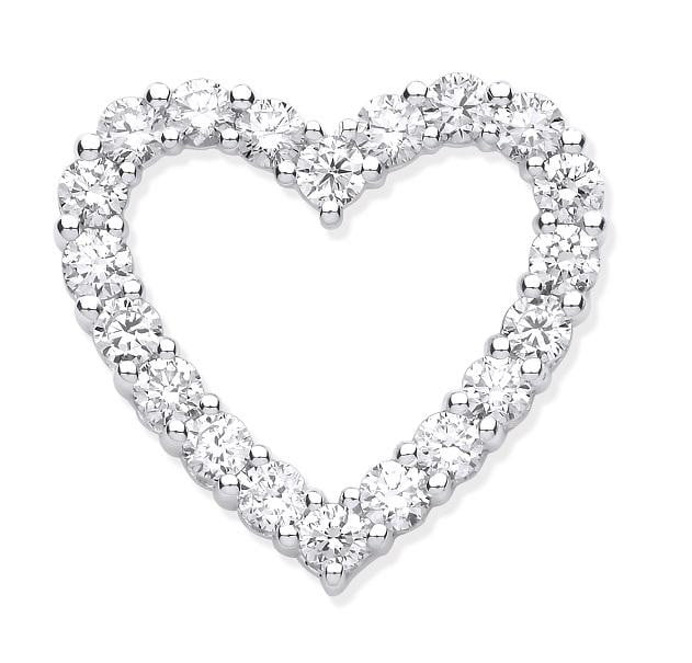 18K White Gold Heart Diamond Pendant 1.00 Carat 