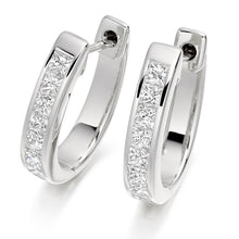 Load image into Gallery viewer, 18K White Gold &amp; Channel Set Diamond Hoop Earrings