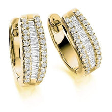 Load image into Gallery viewer, 18K gold and 1.50 CTW round and princess cut diamond hug earrings Pobjoy Diamond