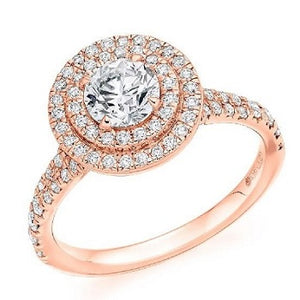 18K Rose Gold 1.70 CTW Diamond Halo Ring G-H/Si - Pobjoy Diamonds