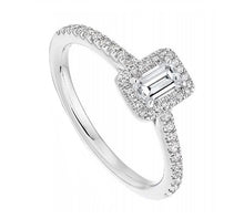 Load image into Gallery viewer, 18K White Gold Emerald Cut 0.58 CTW Halo Diamond Engagement Ring F/VS - Pobjoy Diamonds