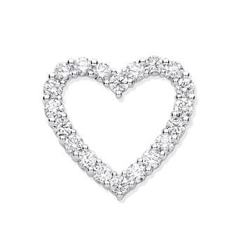 18K White Gold Heart Diamond Pendant 1.00 Carat 
