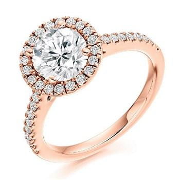 18k gold round diamond halo ring.  1.90 carat weight engagement diamond ring