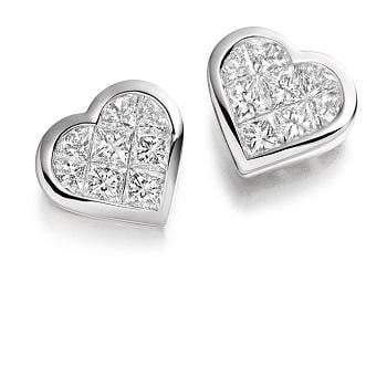 18K Gold Stud Heart Diamond Earrings 1.00 Carat Princess Cut  Pobjoy Diamonds
