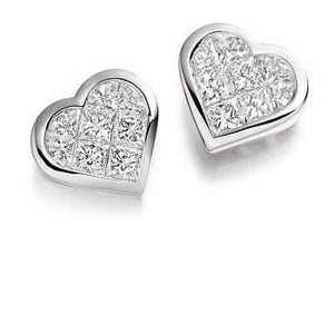 18K Gold Stud Heart Diamond Earrings 1.00 Carat Princess Cut  Pobjoy Diamonds
