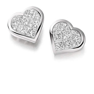 9K Gold Diamond Heart Earrings 1.00 Carat Princess Cut