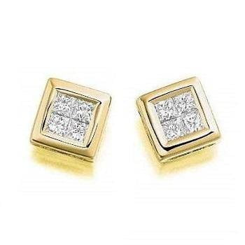 18K Gold Princess Cut Diamond Stud Earrings - Pobjoy Diamonds