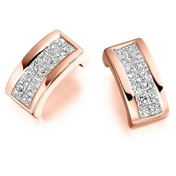 18K Gold Princess Cut 0.55 CTW Diamond Hug Earrings D-E/VS