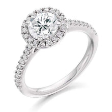 Load image into Gallery viewer, 18K White Gold Round Brilliant Cut 1.40 Carat Diamond Halo Ring F/Si - Pobjoy Diamonds