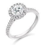 18K White Gold Round Brilliant Cut 1.40 Carat Diamond Halo Ring F/Si - Pobjoy Diamonds